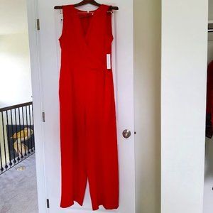 Emma & Michele Red Wrap Jumpsuit 14 NWT